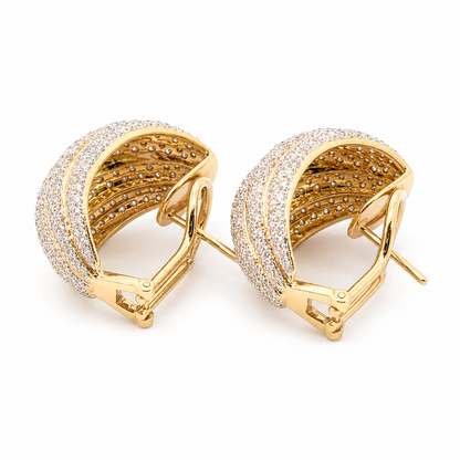 18K Yellow Gold Diamond Ribbed Dome Earrings