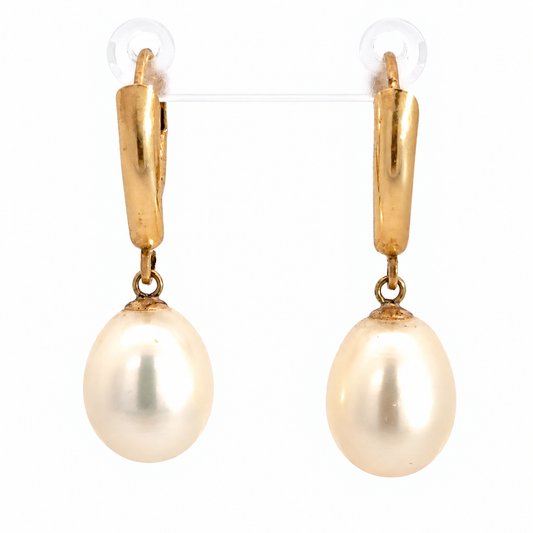 Vintage 14K Yellow Gold Freshwater Baroque Pearl Drop Earrings