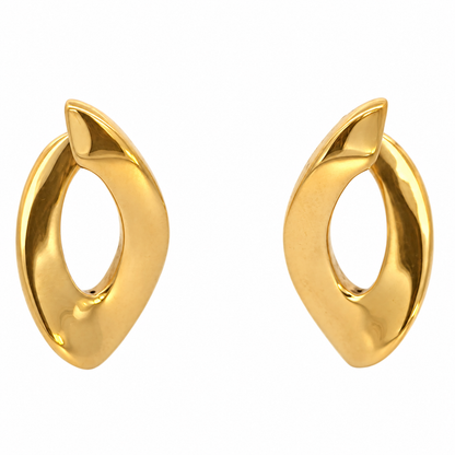 18K Yellow Gold Sculptural Oval Hoop Earrings — Made in Italy