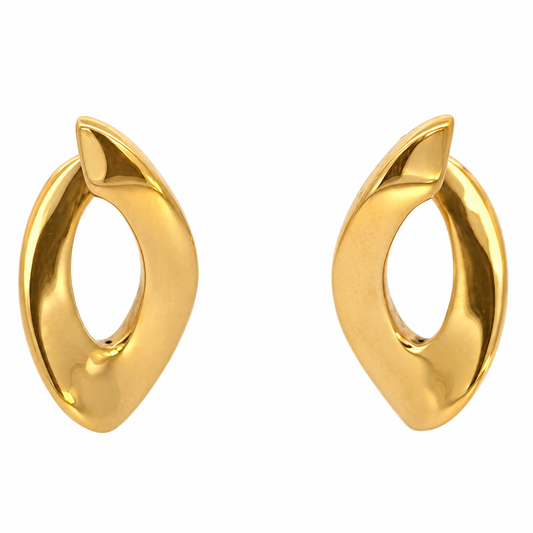 18K Yellow Gold Sculptural Oval Hoop Earrings — Made in Italy