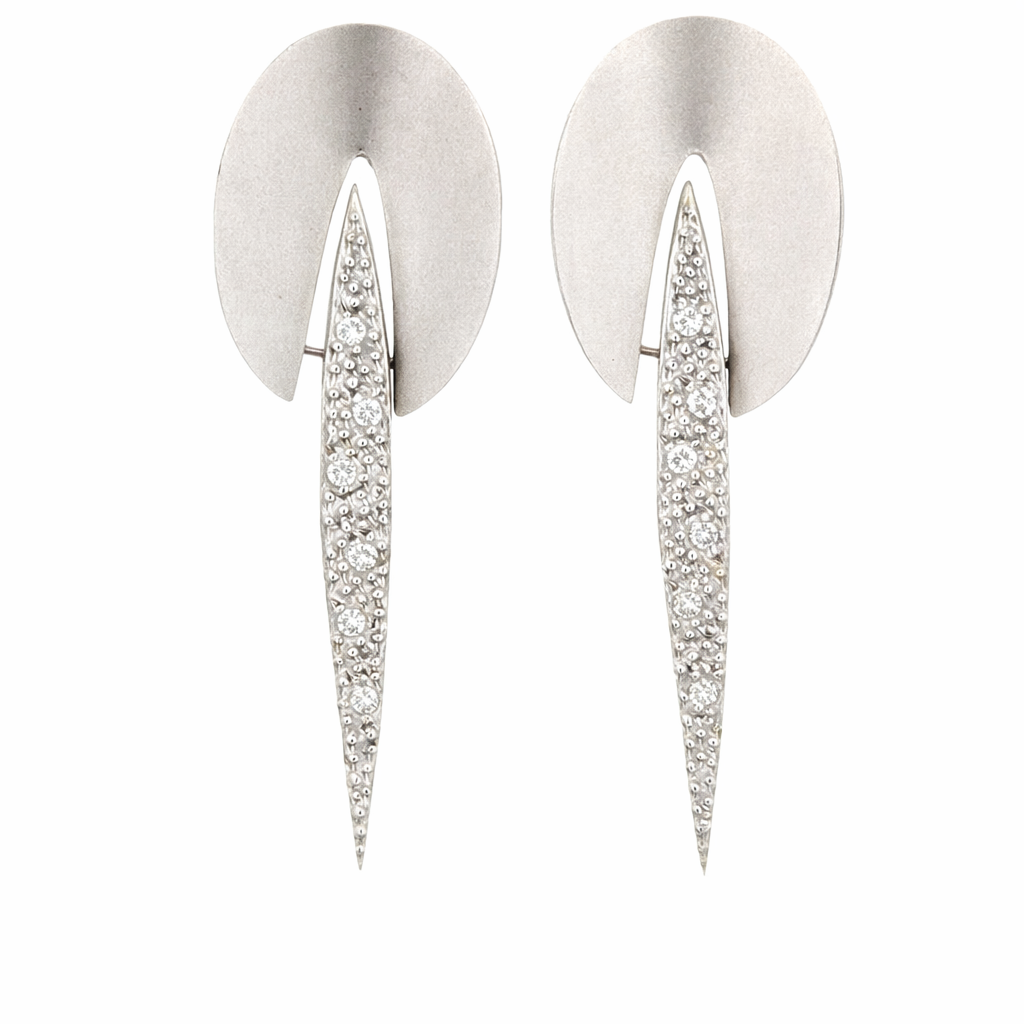 Contemporary 18K White Gold Linear Diamond Dangle Earrings