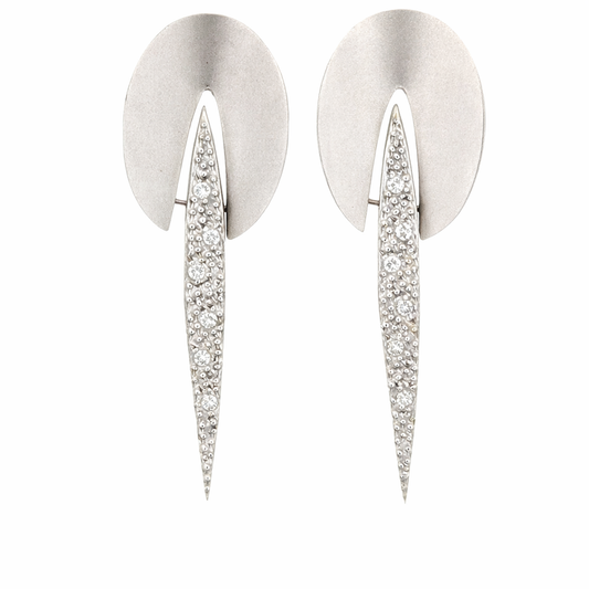 Contemporary 18K White Gold Linear Diamond Dangle Earrings