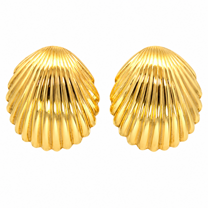 14K Yellow Gold Shell Earrings – Vintage Coastal Elegance