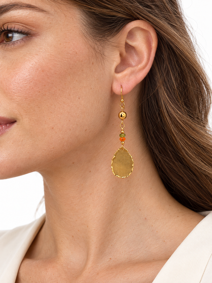 Italian 14K Yellow Gold Gemstone Teardrop Earrings
