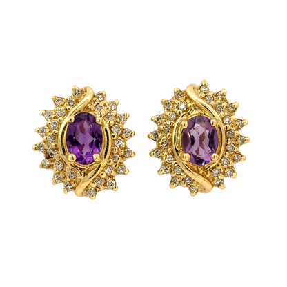 14K Yellow Gold Amethyst and Diamond Starburst Earrings