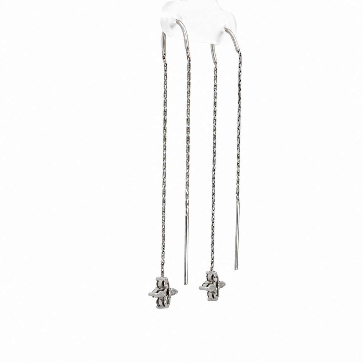 14K White Gold Diamond Star Threader Earrings
