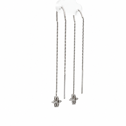 14K White Gold Diamond Star Threader Earrings