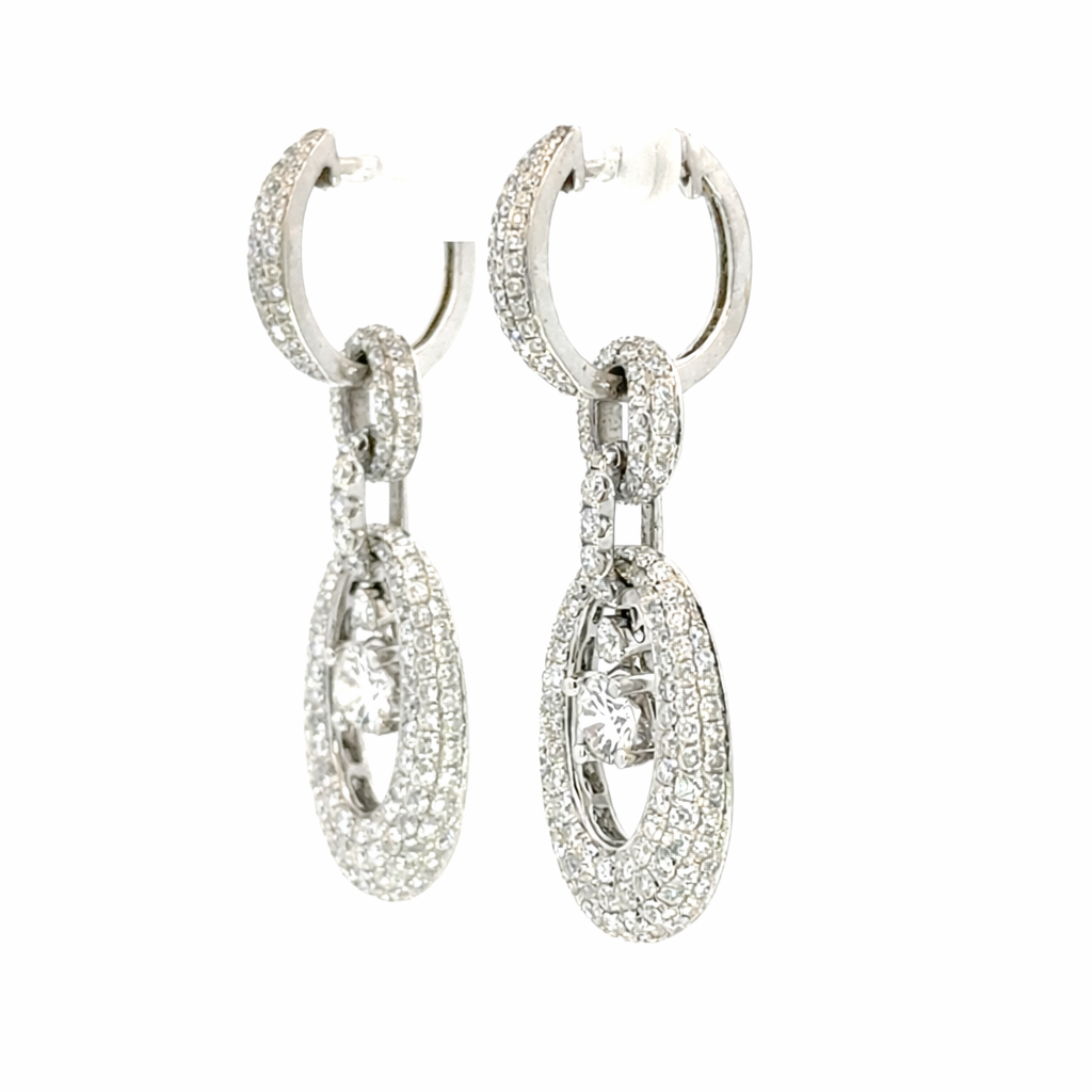 18K White Gold Diamond Oval Drop Earrings