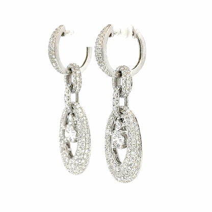 18K White Gold Diamond Oval Drop Earrings
