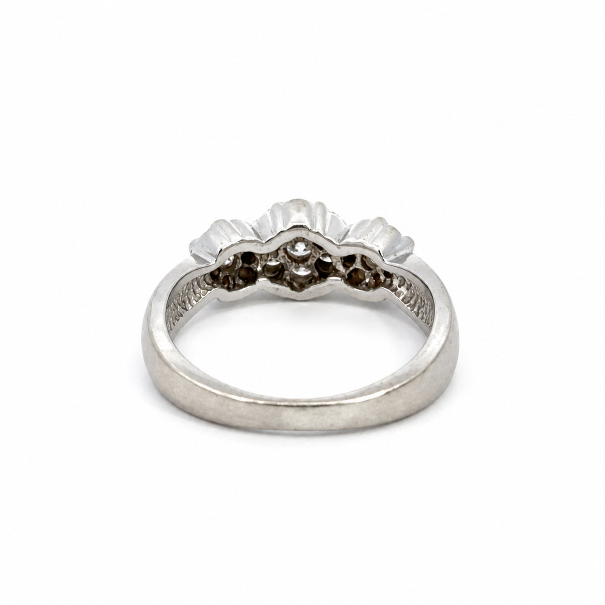 14K White Gold Three-Cluster Diamond Ring