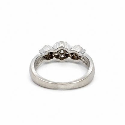 14K White Gold Three-Cluster Diamond Ring