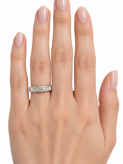 Estate Platinum Round & Baguette Diamond Band Ring