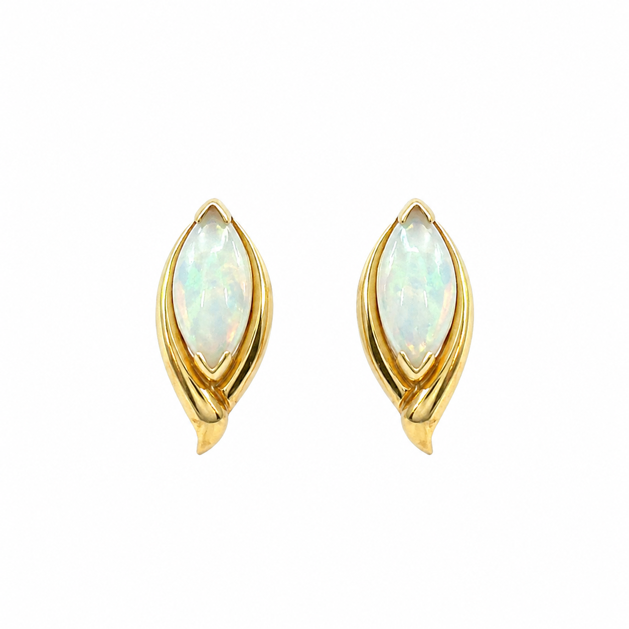 Marquise Opal Post Earrings in 14K Gold