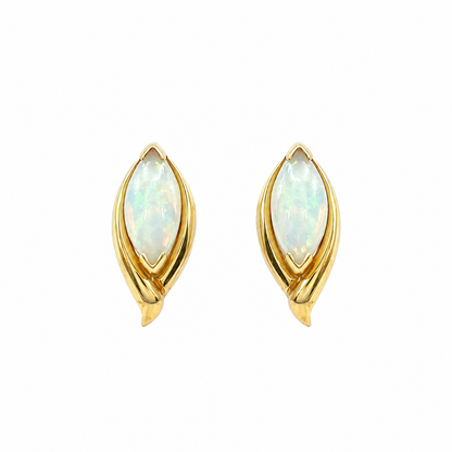Marquise Opal Post Earrings in 14K Gold