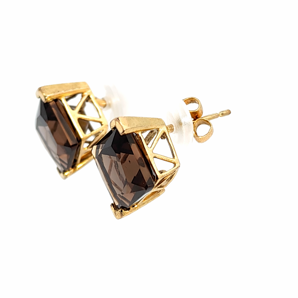 Vintage Yellow Gold Smoky Topaz Stud Earrings