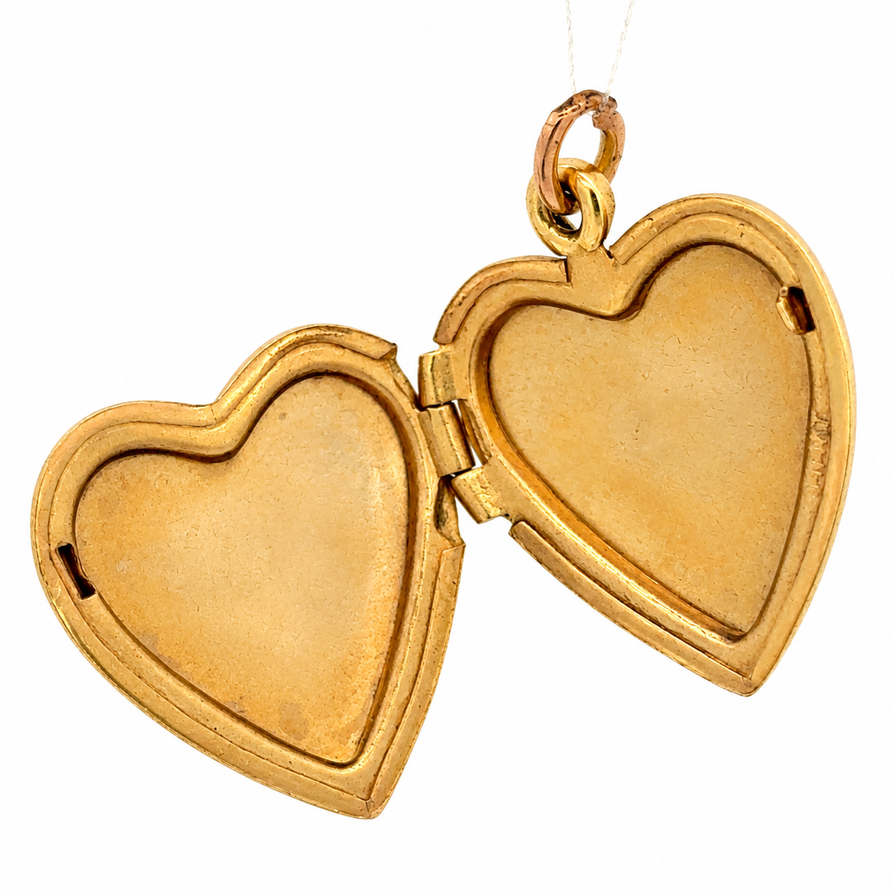 14K Yellow Gold Heart Locket Pendant Engraved Double Hearts