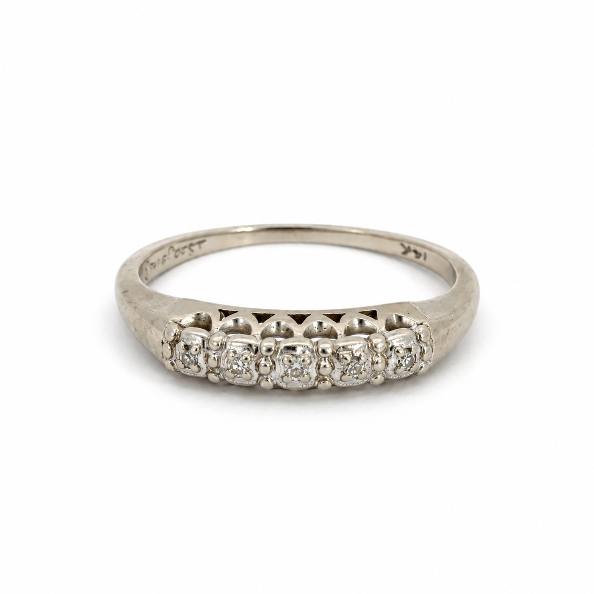 Antique 14K White Gold Diamond Band with Scalloped Settings