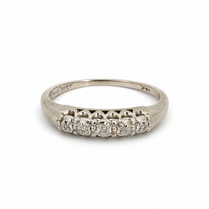 Antique 14K White Gold Diamond Band with Scalloped Settings