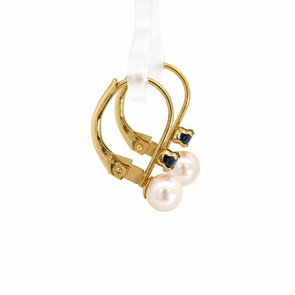 14K Yellow Gold Sapphire & Pearl Lever-Back Earrings