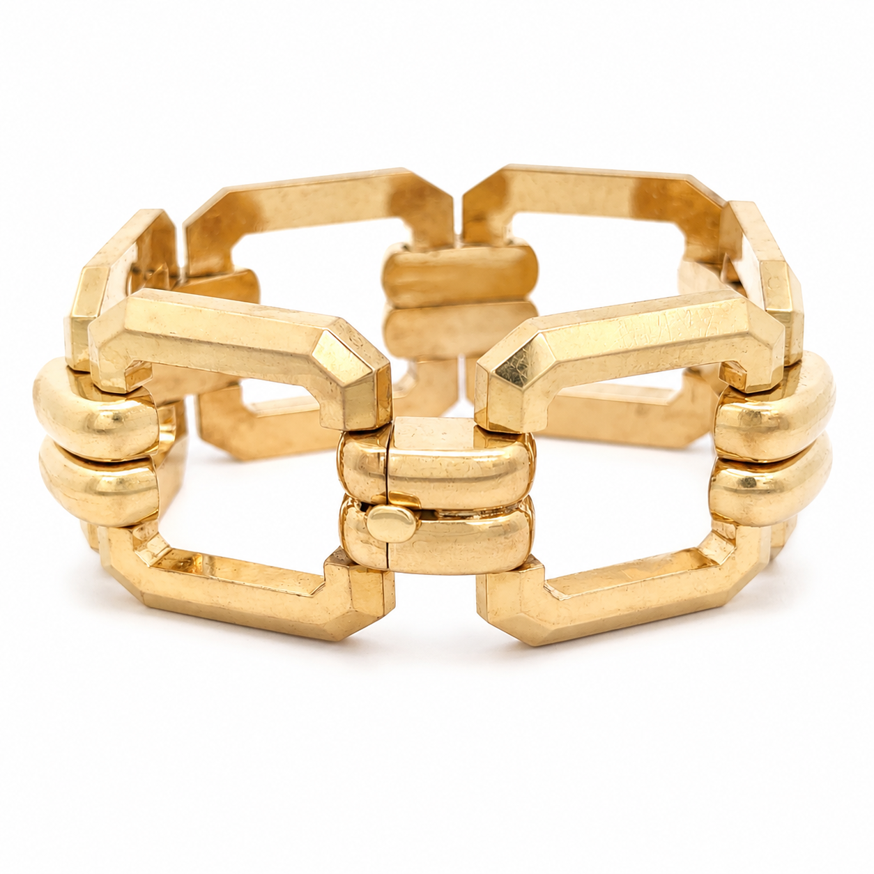 Vintage Italian 14K Yellow Gold Large Geometric Link Statement Bracelet