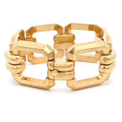 Vintage Italian 14K Yellow Gold Large Geometric Link Statement Bracelet