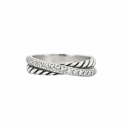 David Yurman Crossover Ring – Sterling Silver & Pavé Diamonds