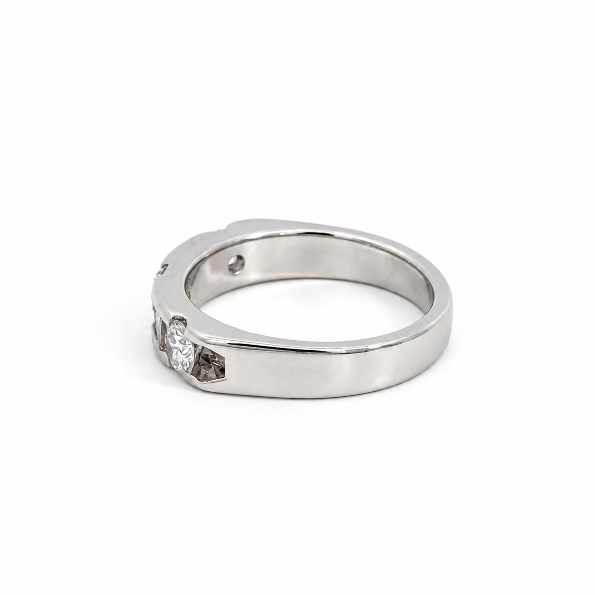 Estate Platinum Round & Baguette Diamond Band Ring