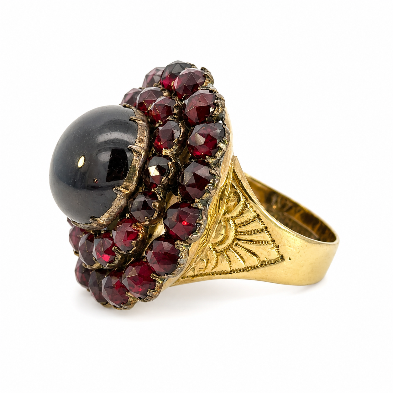 Vintage Yellow Gold Garnet Bloom Statement Ring