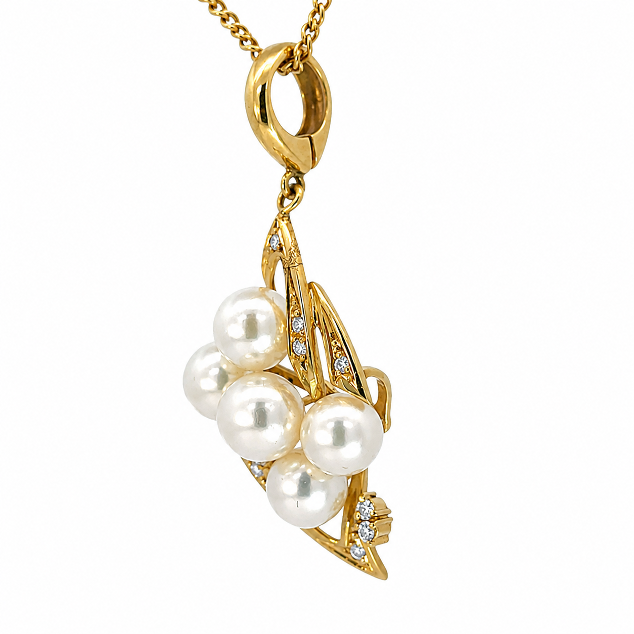 18K Yellow Gold Pearl Cluster Enhancer Pendant with Diamond Accents