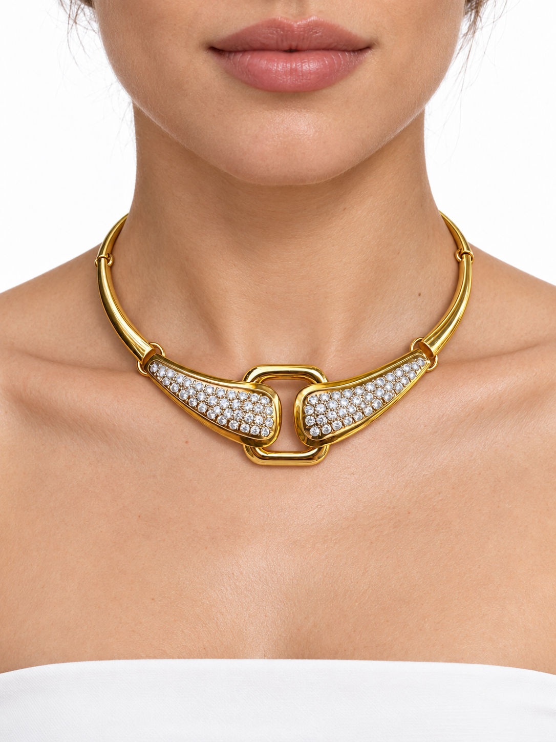 18K Yellow Gold 4.80 CT Diamond Sculptural Choker Necklace