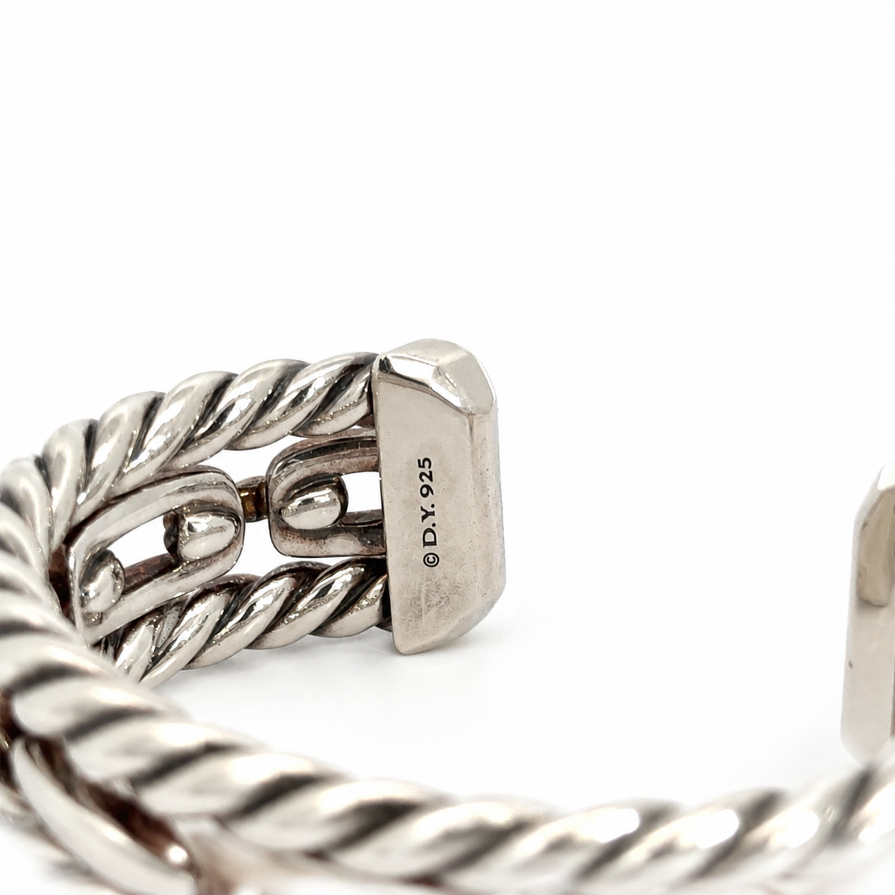 David Yurman Wellesley Link Collection Three-Row Sterling Silver Diamond Wide Cuff Bangle