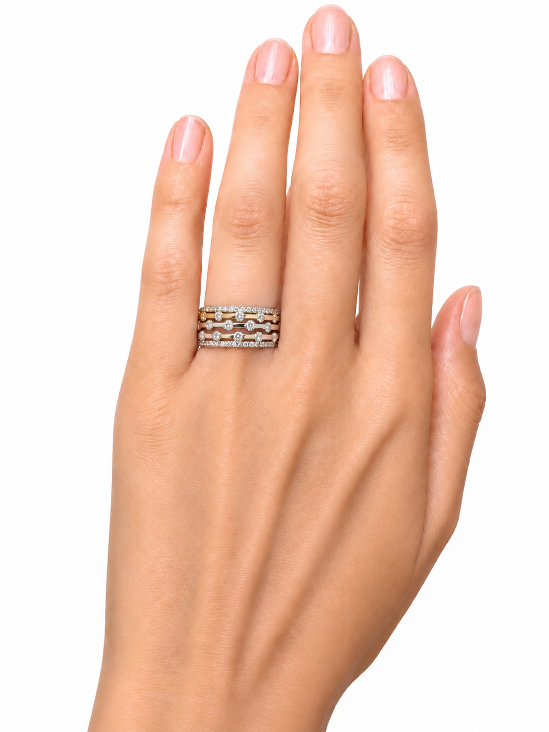 Vintage 18K Tri-Color Gold Diamond Wide Band Ring