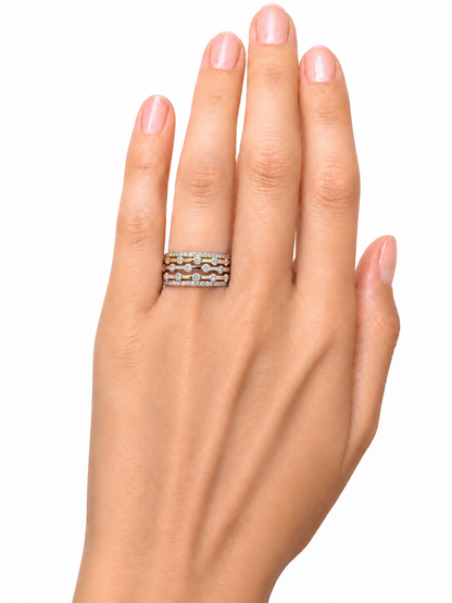 Vintage 18K Tri-Color Gold Diamond Wide Band Ring