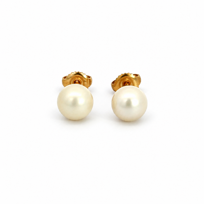 14K Yellow Gold 6mm Cream Pearl Stud Earrings