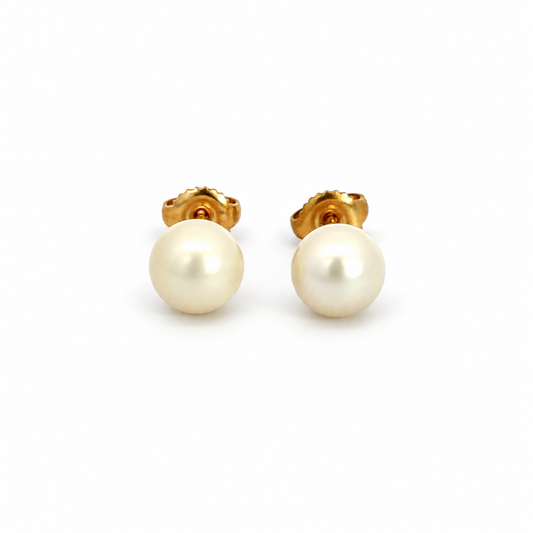 14K Yellow Gold 6mm Cream Pearl Stud Earrings