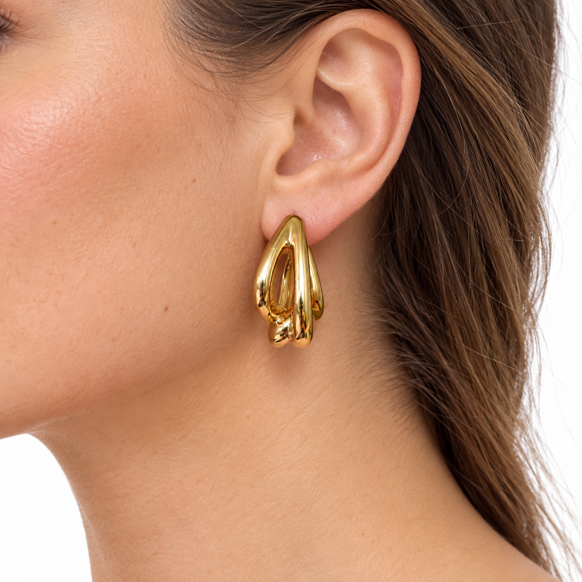 14K Yellow Gold Sculptural Hoop Earrings