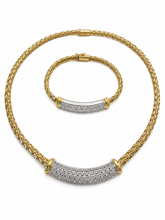 Roberto Coin Diamond Necklace & Bracelet Set – 18K Two-Tone Gold