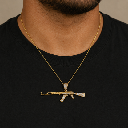 Men’s Yellow Gold CZ Rifle Gun Pendant Large Estate Charm