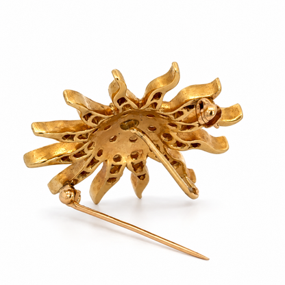Antique Victorian 14K Yellow Gold Seed Pearl & Diamond Sunburst Convertible Pendant/Brooch