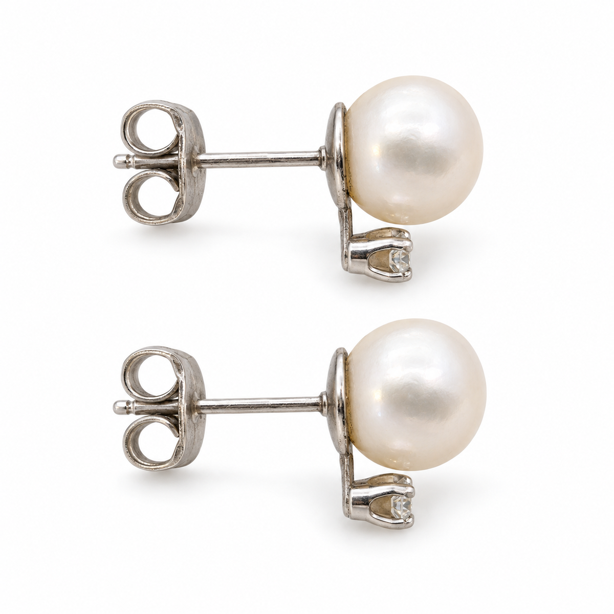 Elegant 14K White Gold Pearl Diamond Post Earrings