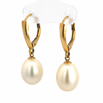 Vintage 14K Yellow Gold Freshwater Baroque Pearl Drop Earrings