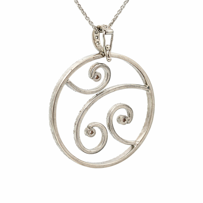 Large 18K White Gold Diamond Circle Swirl Enhancer Pendant