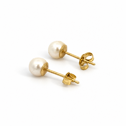 Classic 14K Yellow Gold 5mm Pearl Stud Earrings