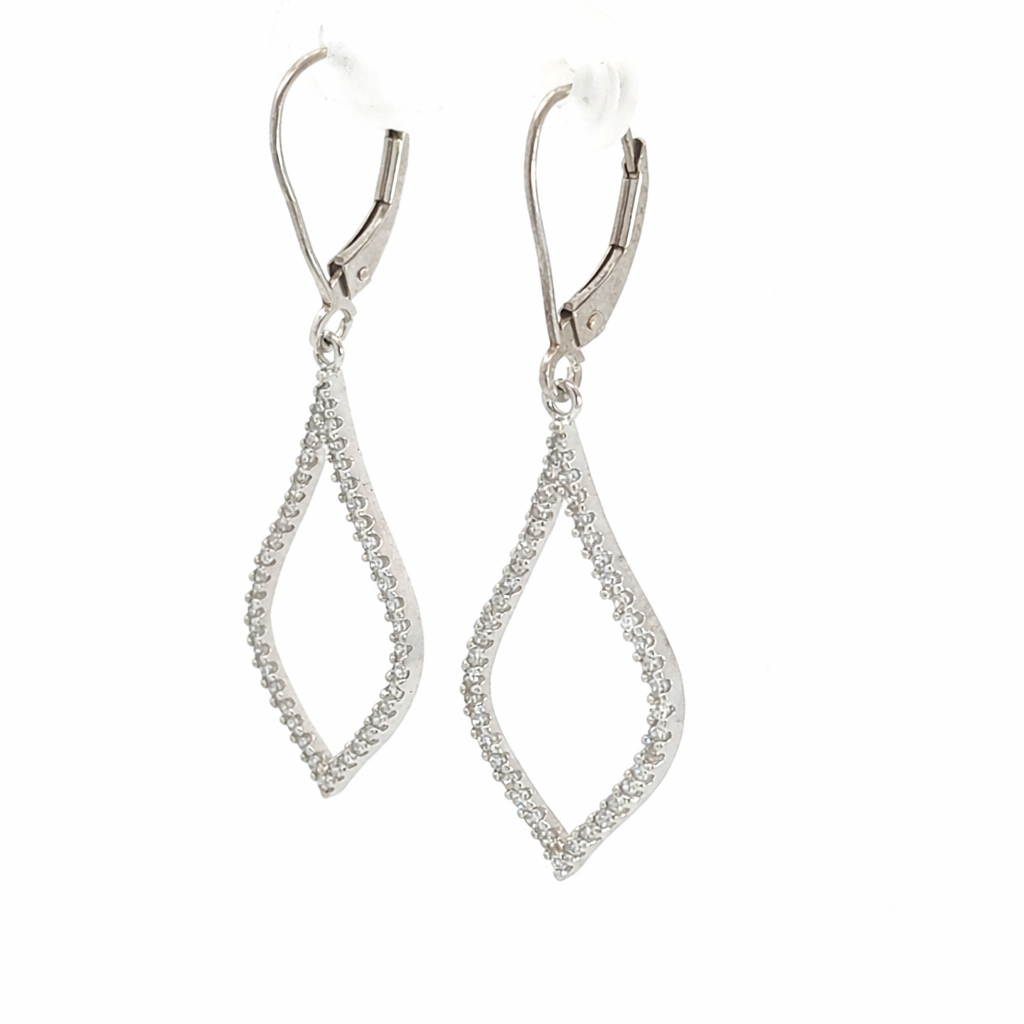 14K White Gold Diamond Open Marquise Drop Earrings