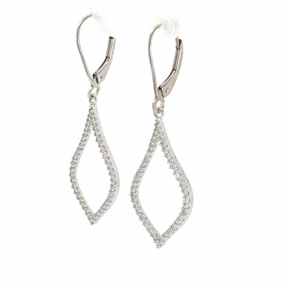 14K White Gold Diamond Open Marquise Drop Earrings