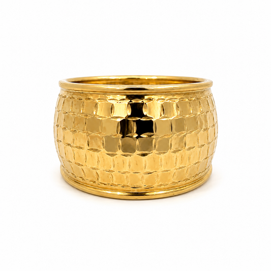 Wide Yellow Gold Faceted Statement Band Ring