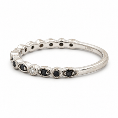 14K White Gold Black & White Diamond Milgrain Band