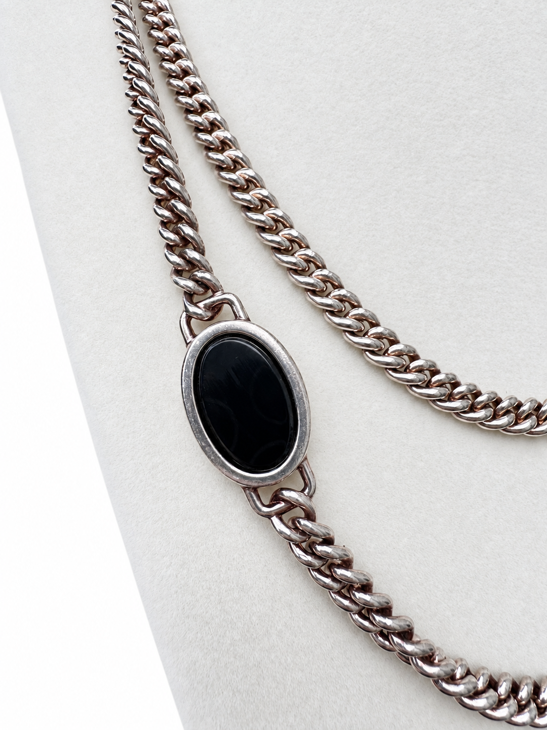 Vintage Hermès Silver Tiger’s Eye & Onyx 38” Sautoir Necklace with Original Box