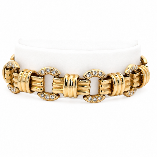 Retro 14K Yellow Gold Diamond Link Bracelet