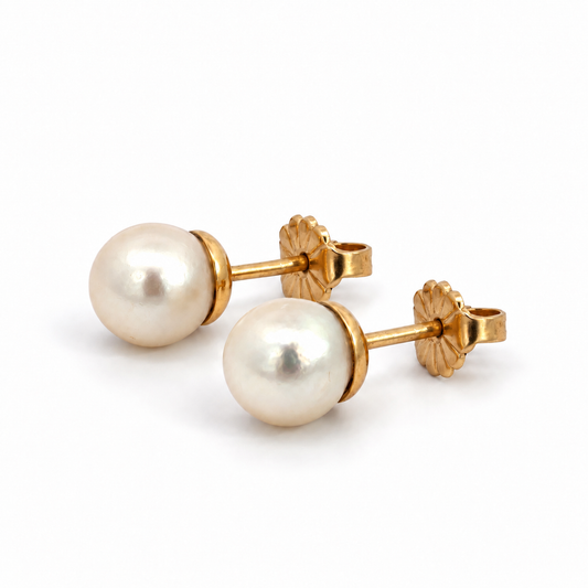 14K Yellow Gold 7mm Near-Round Cultured Pearl Stud Earrings